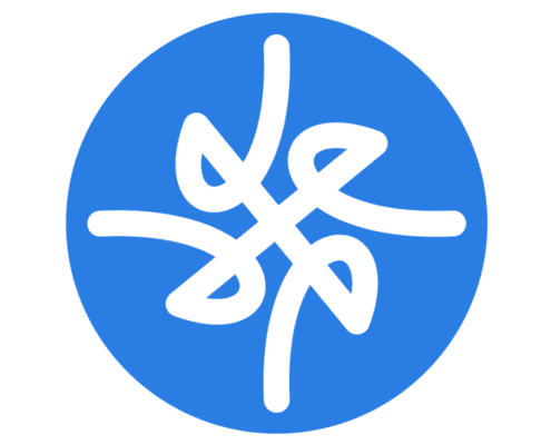 Abstract white design on blue circle background.