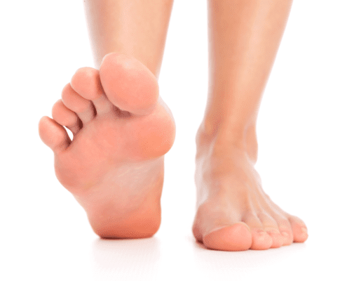 Bare feet walking on a white background.